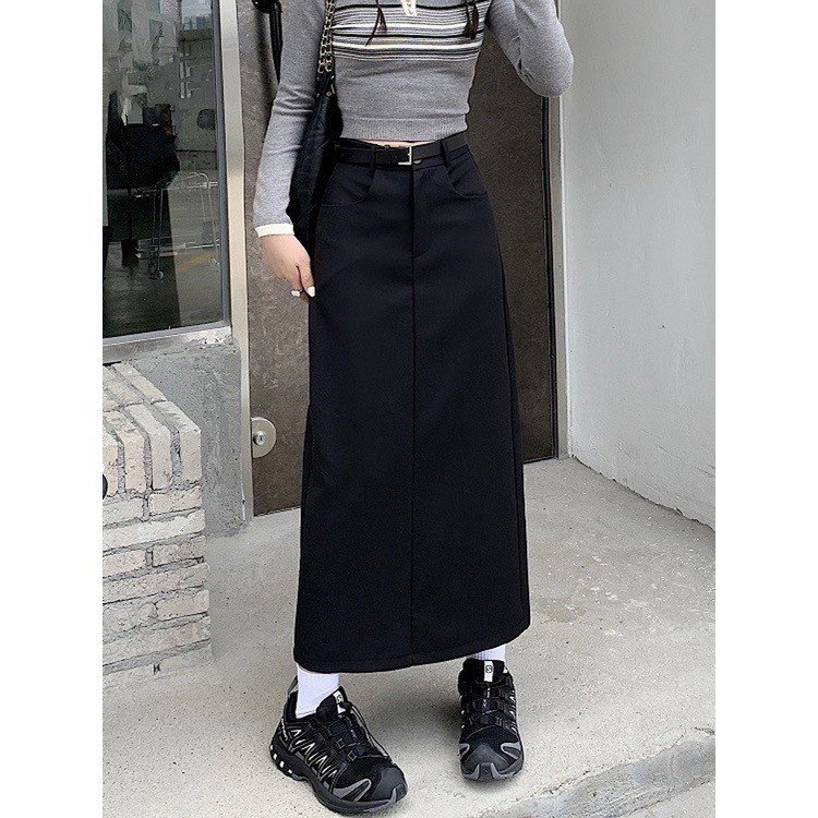 Chân váy xẻ tà dài kèm dây nịt phong cách đơn giản 063 FIORI STORE