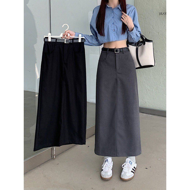 Chân váy xẻ tà dài kèm dây nịt phong cách đơn giản 063 FIORI STORE