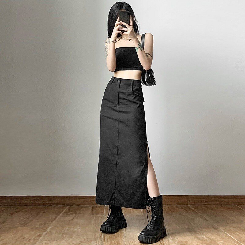 Chân váy xẻ tà dài kèm dây nịt phong cách đơn giản 063 FIORI STORE