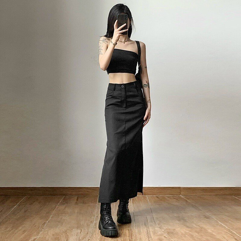 Chân váy xẻ tà dài kèm dây nịt phong cách đơn giản 063 FIORI STORE