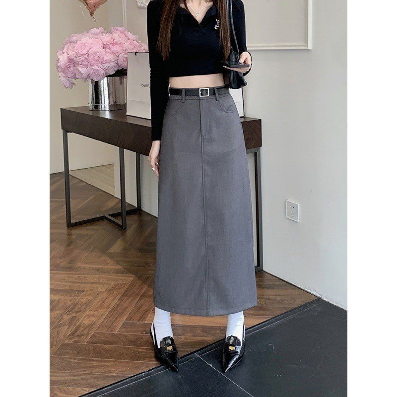 Chân váy xẻ tà dài kèm dây nịt phong cách đơn giản 063 FIORI STORE