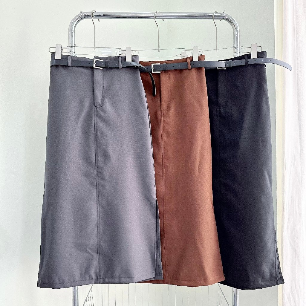 Chân váy xẻ tà dài kèm dây nịt phong cách đơn giản 063 FIORI STORE