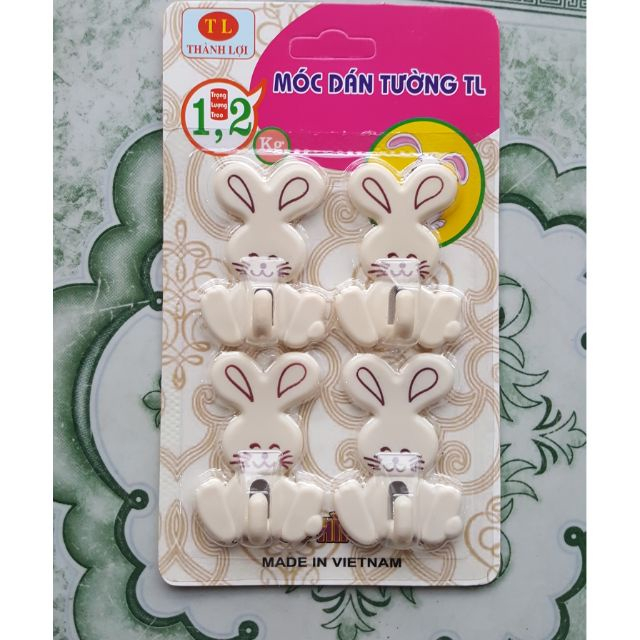 Móc dán tường hình thỏ siêu dính vỉ 4 cái
