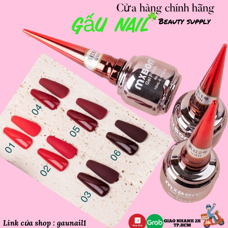 Sơn Gel MXBON 6 Màu Đỏ - Chính Hãng Loại 1 không ánh tím