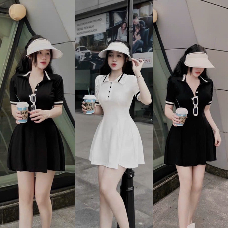 Đầm Polo Viền Cài Khuy Tay Ngắn Tùng Xoè Kèm Quần Short Ôm