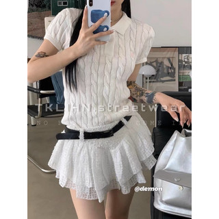 Tklihn set chân váy xoè ulzzang + áo len polo ulzzang chân váy miniskirt hot trend 2023