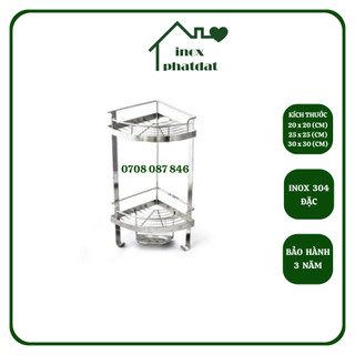 Kệ góc 2 tầng Inox 304 đặc PHÁT ĐẠT không rỉ sét, để xà bông nhà tắm phòng tắm toilet, gắn góc tường để gia vị (SP054)