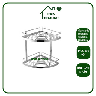 Kệ góc 2 tầng Inox 304 đặc PHÁT ĐẠT không rỉ sét, để xà bông nhà tắm phòng tắm toilet, gắn góc tường để gia vị (SP053)