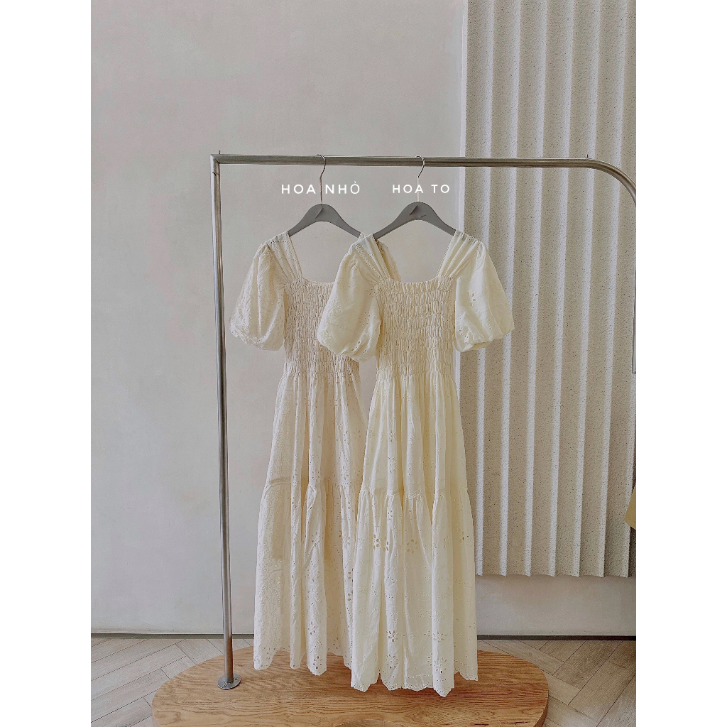 Váy maxi boi thêu chun ngực freesize màu be