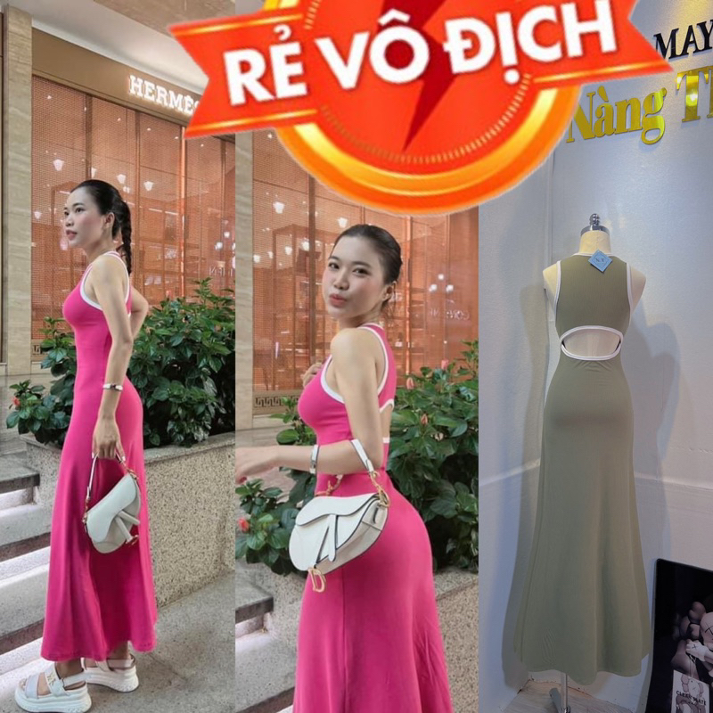 D152 Đầm ba lỗ chuẩn dài 130cm xoè bồng chất gân tăm hở lưng sexy
