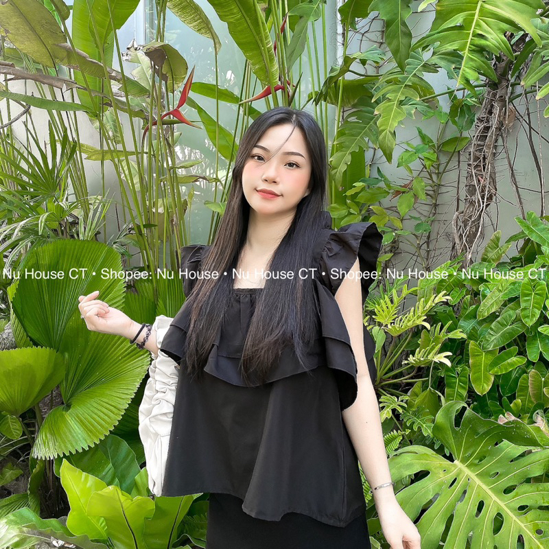 Áo 2 dây to cổ vuông bèo dáng babydoll Nu House kèm clip và ảnh thật chínhh chủ