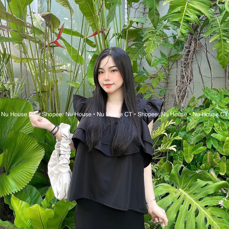 Áo 2 dây to cổ vuông bèo dáng babydoll Nu House kèm clip và ảnh thật chínhh chủ