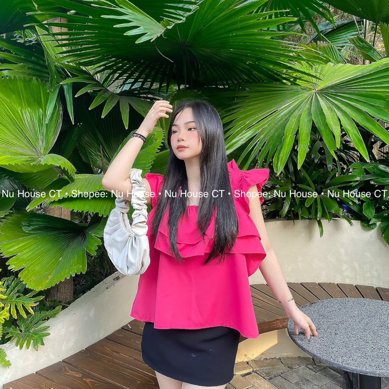 Áo 2 dây to cổ vuông bèo dáng babydoll Nu House kèm clip và ảnh thật chínhh chủ