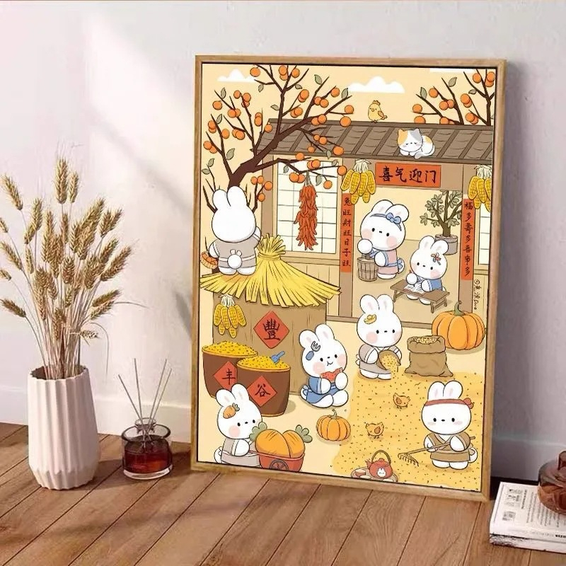 Tranh Đính Đá 5D Hoạt Hình Thỏ Handmade Tự Làm 2023