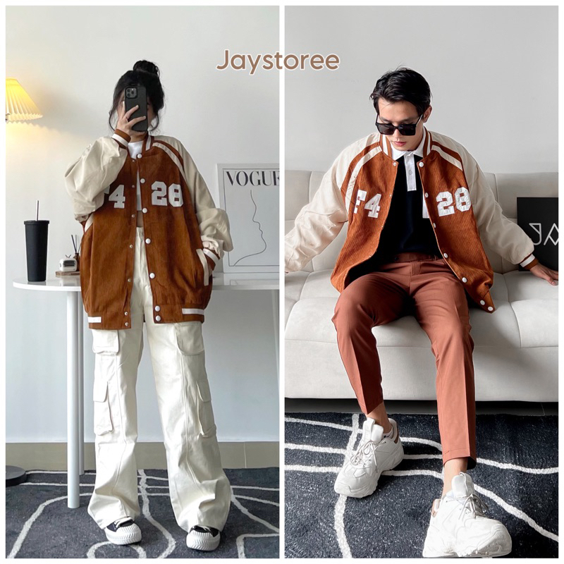 Áo Khoác Bomber Unisex Nhung gân F428 màu ĐEN/NÂU/XANH/HỒNG 🏁 Nam nữ unisex/Áo hoodie nút bấm form rộng Jaystoree 🖤