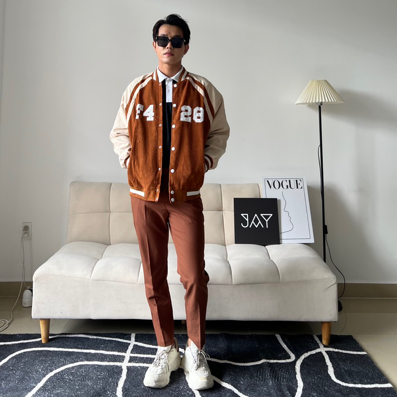 Áo Khoác Bomber Unisex Nhung gân F428 màu ĐEN/NÂU/XANH/HỒNG 🏁 Nam nữ unisex/Áo hoodie nút bấm form rộng Jaystoree 🖤