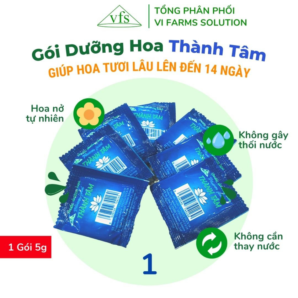 Gói dưỡng hoa tươi lâu Thành Tâm 5g bột dưỡng hoa giúp hoa tươi lâu lên đến 14 ngày - Vifarms Solution