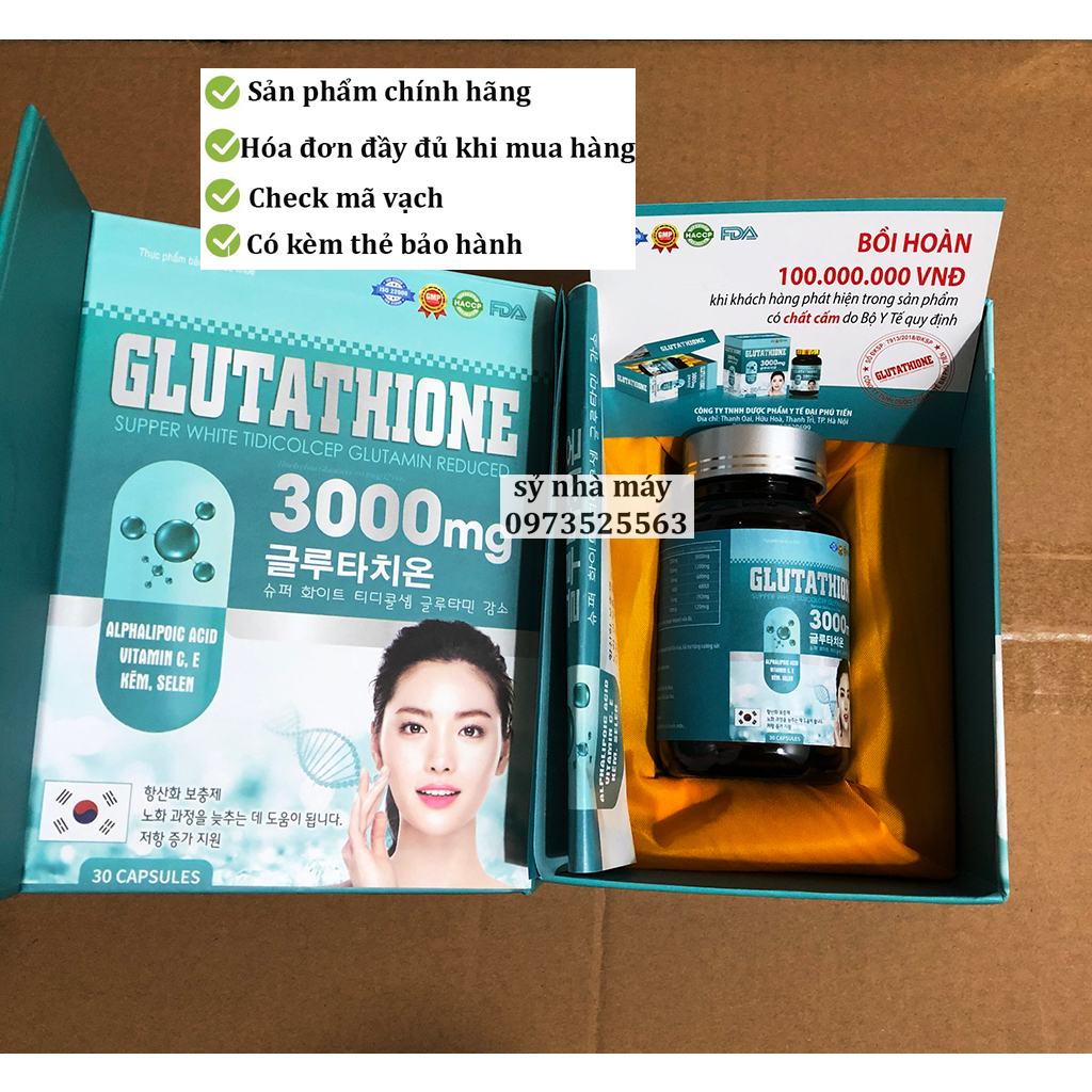 Viên uống trắng da glutathione 3000mgdưỡng trắng giúp trắng da cấp tốc