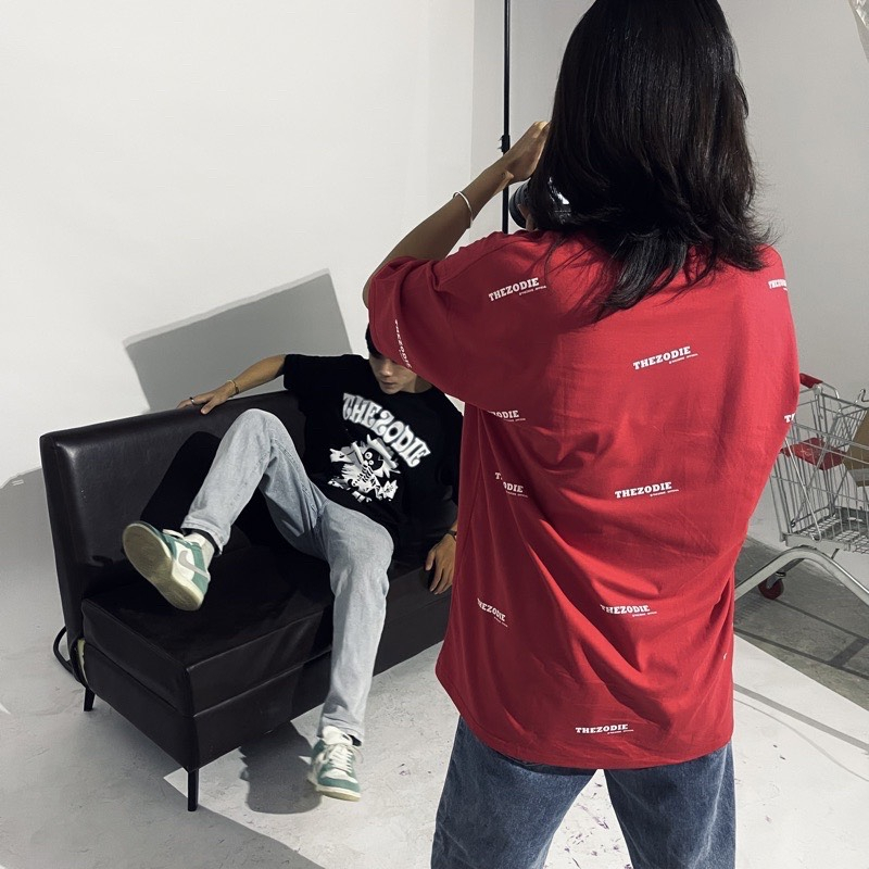 Basic Tee Red , Áo Thun Form Rộng Tay Lỡ Vải Cotton 2 Chiều Cao Cấp