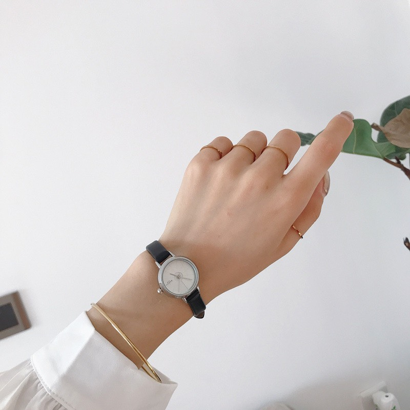 Đồng Hồ Ulzzang BARSH chính hãng màu nâu đen dây da  mặt tròn dành cho nữ