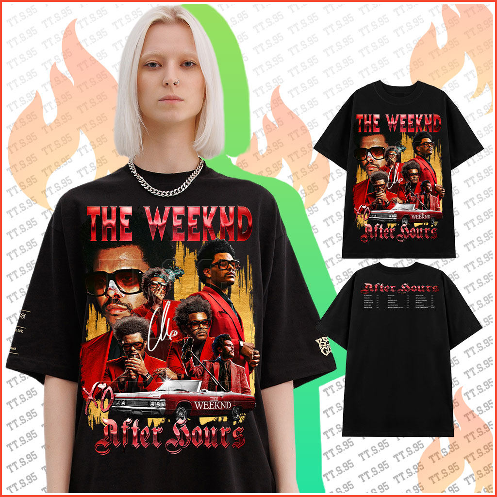TT.S.95, Áo thun The Weeknd, After Hours, Phong Cách Hiphop, Unisex, Oversize, Đen/Trắng Cổ Tròn, 60TA