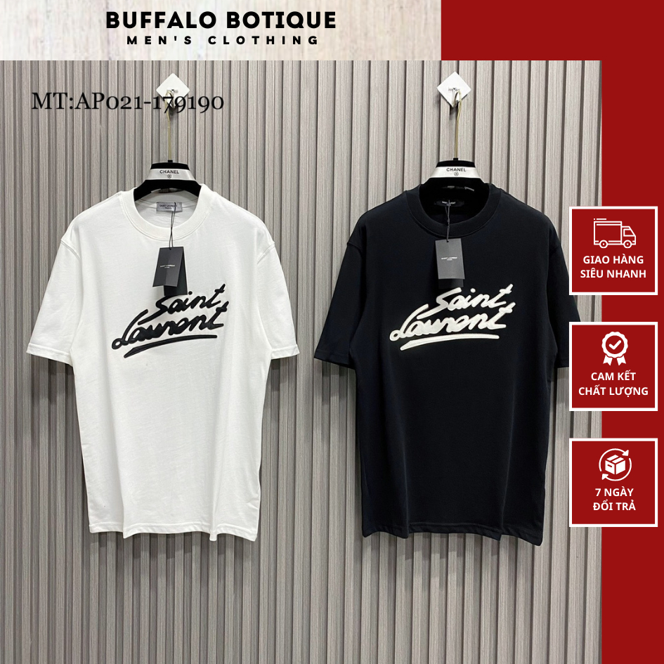 Áo Phông Nam Saint.Laurent Hoạ Tiết Thêu - Áo Phông Nam Nữ Thêu Chữ Da Chất Vải Cotton Mát Mịn