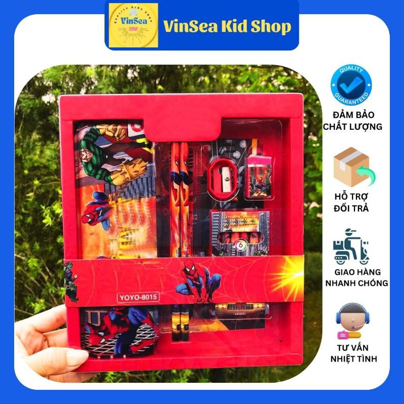 Bộ Dụng Cụ Học Tập YOYO Combo 6 Món, Hộp Bút Người Nhện/ Ô Tô/ Khủng Long in hình dễ thương