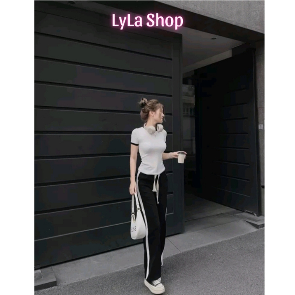 Sét Bộ Gân Tăm Mix Quần Ống Suông Dây Rút, Sét Bộ MPB Áo Ngắn Tay Phối Viền Ôm Body Siêu Hót Cho Nữ Mùa Hè -2023