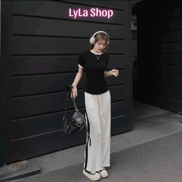 Sét Bộ Gân Tăm Mix Quần Ống Suông Dây Rút, Sét Bộ MPB Áo Ngắn Tay Phối Viền Ôm Body Siêu Hót Cho Nữ Mùa Hè -2023