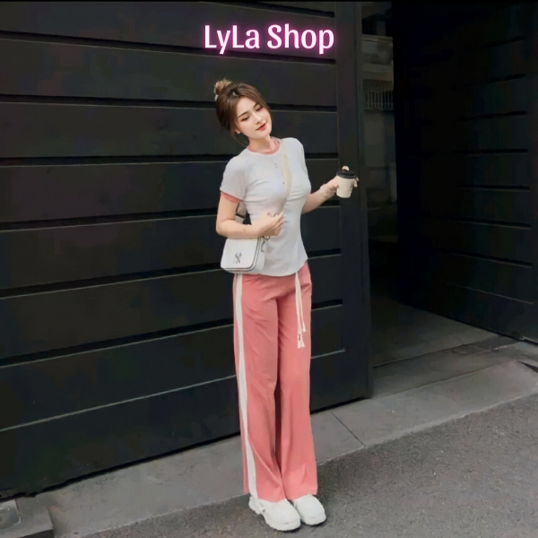 Sét Bộ Gân Tăm Mix Quần Ống Suông Dây Rút, Sét Bộ MPB Áo Ngắn Tay Phối Viền Ôm Body Siêu Hót Cho Nữ Mùa Hè -2023