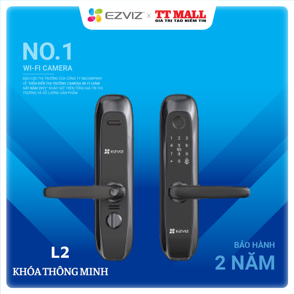 Khóa cửa thông minh Ezviz L2, khóa vân tay, mật mã, thẻ từ Ezviz L2, tích hợp chuông cửa