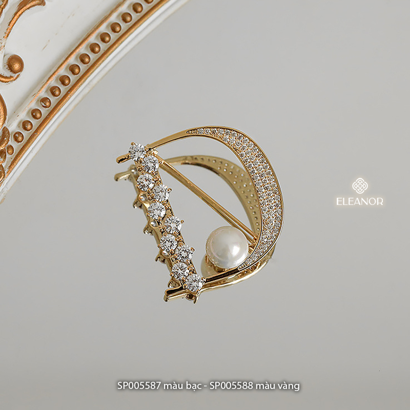 Ghim cài áo nữ Eleanor Accessories hình chữ D đính đá kết hợp ngọc trai nhân tạo phụ kiện trang sức 5587