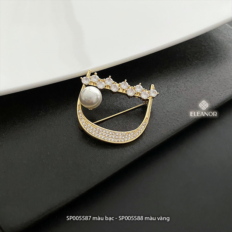 Ghim cài áo nữ Eleanor Accessories hình chữ D đính đá kết hợp ngọc trai nhân tạo phụ kiện trang sức 5587