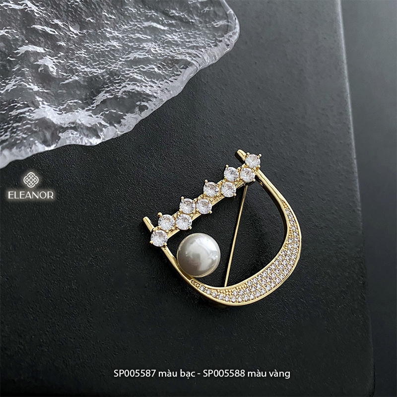 Ghim cài áo nữ Eleanor Accessories hình chữ D đính đá kết hợp ngọc trai nhân tạo phụ kiện trang sức 5587