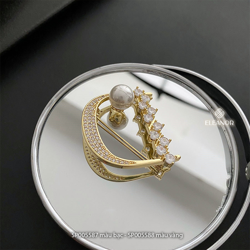 Ghim cài áo nữ Eleanor Accessories hình chữ D đính đá kết hợp ngọc trai nhân tạo phụ kiện trang sức 5587