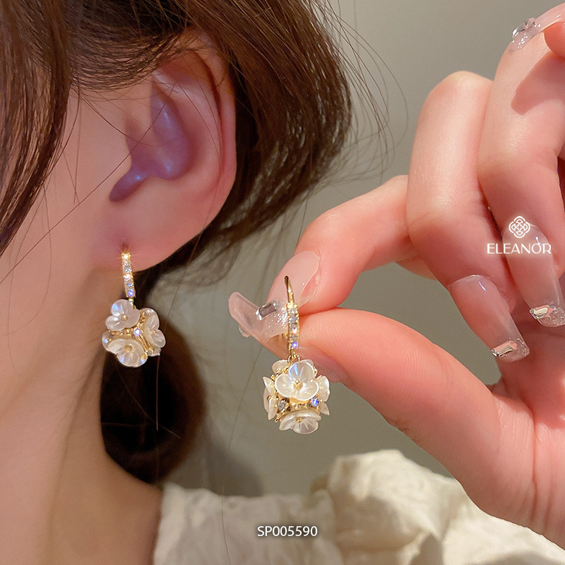 Bông tai nữ chuôi bạc 925 Eleanor Accessories hình tròn họa tiết hoa phụ kiện trang sức 5590