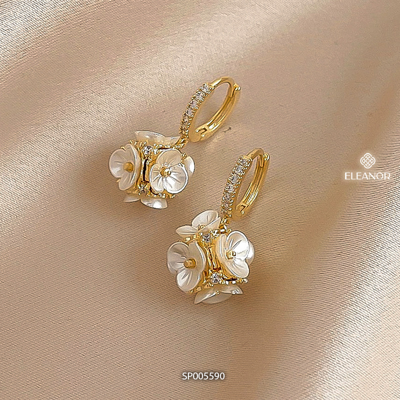Bông tai nữ chuôi bạc 925 Eleanor Accessories hình tròn họa tiết hoa phụ kiện trang sức 5590