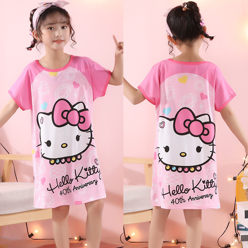 Váy ngủ mùa hè ngắn tay dành cho bé gái hình Hello Kitty