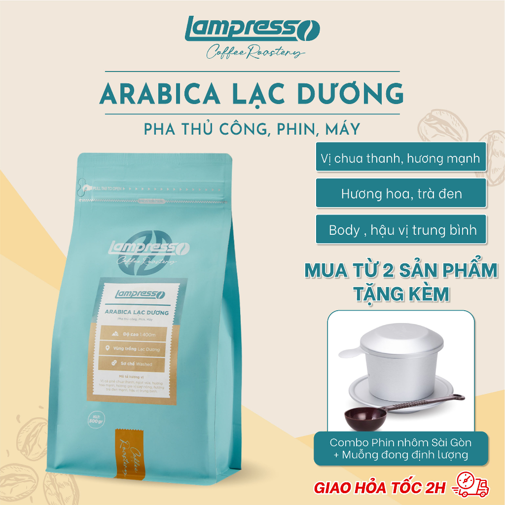 Cà phê Arabica Lạc Dương túi 500Gr chua thanh, ngọt vừa - Lampresso Coffee