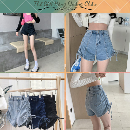 Quần Short Nữ Vải Denim Lưng Cao Dây Rút Cá Tính Phong Cách Hàn Quốc (858)