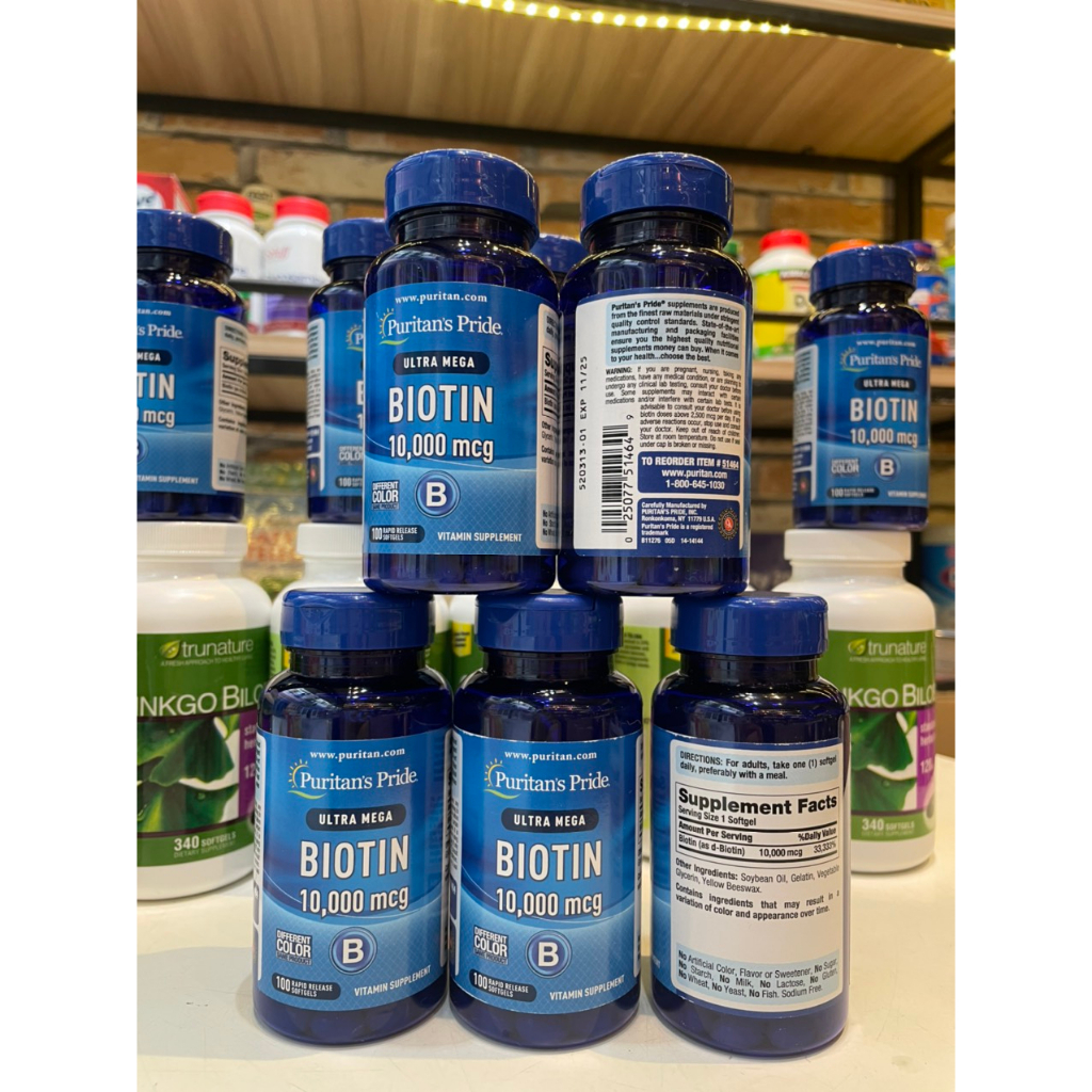 Viên Uống Puritan's Pride Biotin 10000mcg Hỗ Trợ Giảm Rụng Tóc, Mọc Tóc Mới, Kiềm Dầu Da