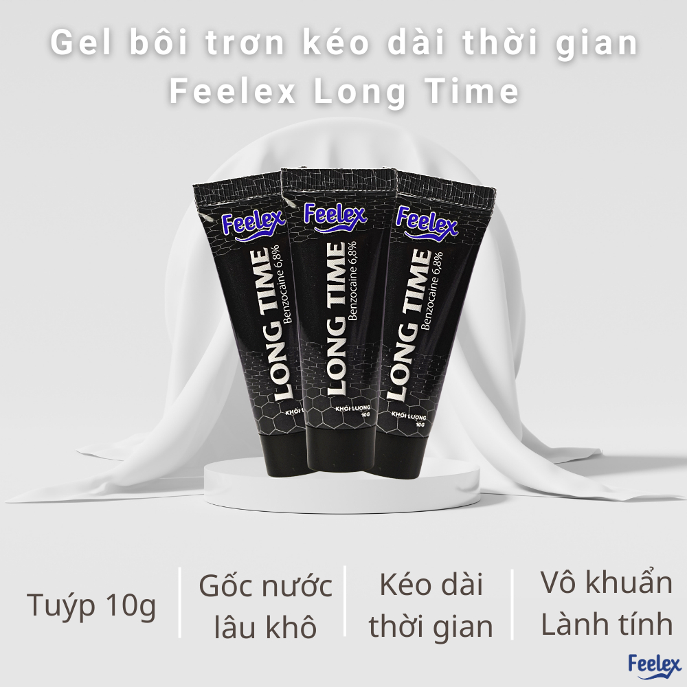 Gel bôi trơn Feelex Long Time 6,8% Benzocain, hỗ trợ kéo dài thời gian quan hệ cho nam giới - Tuýp 10g