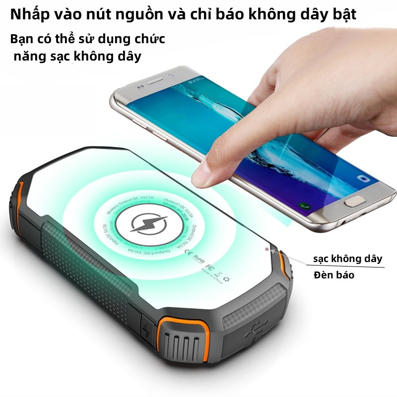 Sạc dự phòng PowerBank 100000MAh 100% Năng Lượng Mặt Trời Ngân Hàng Sạc Không Dây PD22.5W PowerBanks Pin Ngoài Đầu Ra Di Động Ngoài Trời