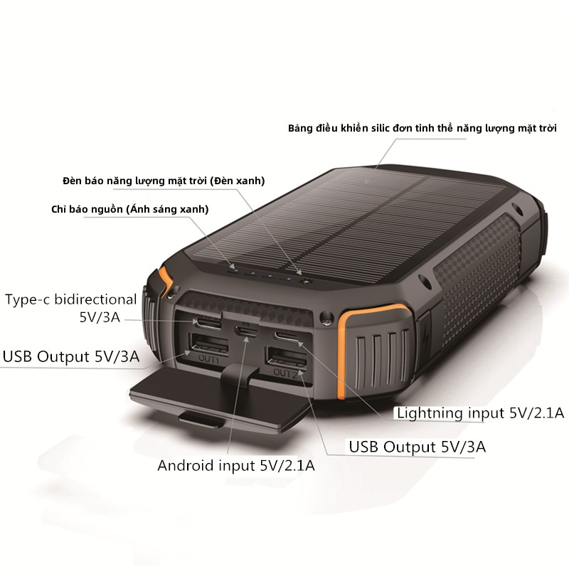 Sạc dự phòng PowerBank 100000MAh 100% Năng Lượng Mặt Trời Ngân Hàng Sạc Không Dây PD22.5W PowerBanks Pin Ngoài Đầu Ra Di Động Ngoài Trời