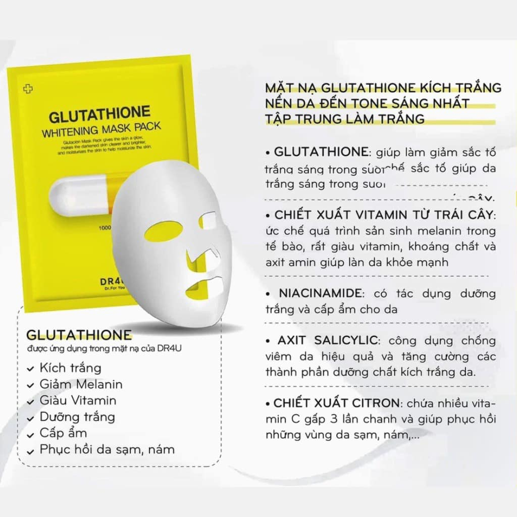 Mặt Nạ Dr4U Retinol &amp; Glutathione Dưỡng Trắng Chống Lão Hóa - Hộp (10 miếng)