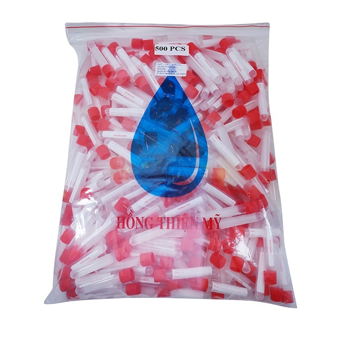 Ống nghiệm nhựa dẻo PP màu trắng có nắp đỏ không nhãn 5ml (12x75mm) HTM Túi 100 tube