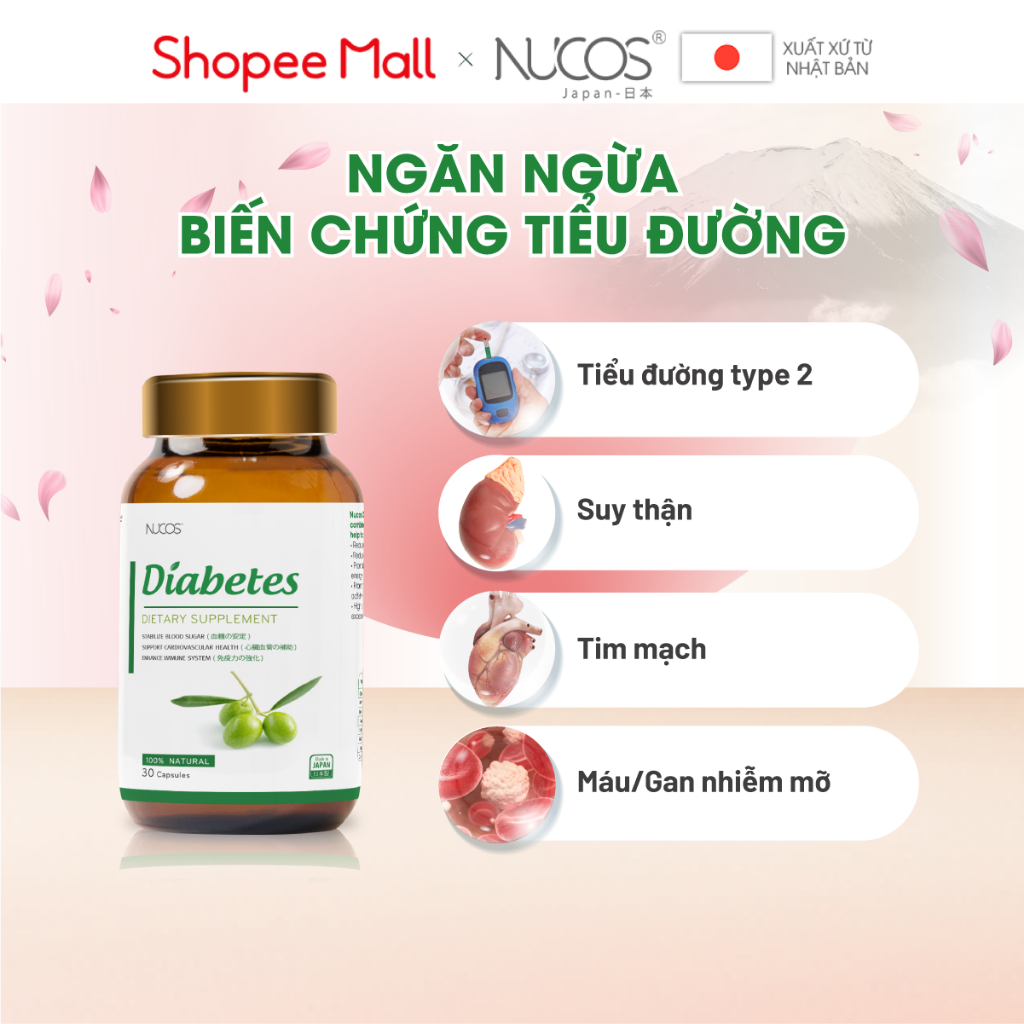 Viên uống hỗ trợ tiểu đưòng cân bằng đường huyết Nucos Diabetes 60 viên