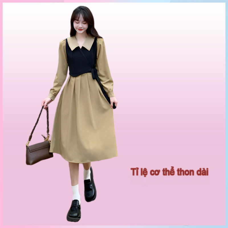 (Có sẵn đủ size)bigsize nữ váy phong cách pháp đầm body dài kaki dịu dàng
