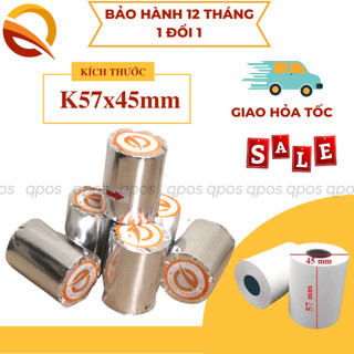 Thùng 50 cuộn giấy in hóa đơn k57, giấy in nhiệt không dùng mực, khổ 57x45mm, khổ 58x45mm