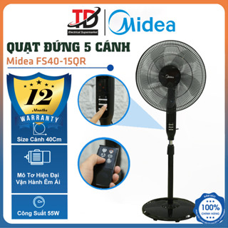 Quạt Đứng Midea FS40-15QR, Điều Khiển Từ Xa, 5 Cánh 40cm, Động Cơ Bạc Thau, Hàng Chính Hãng
